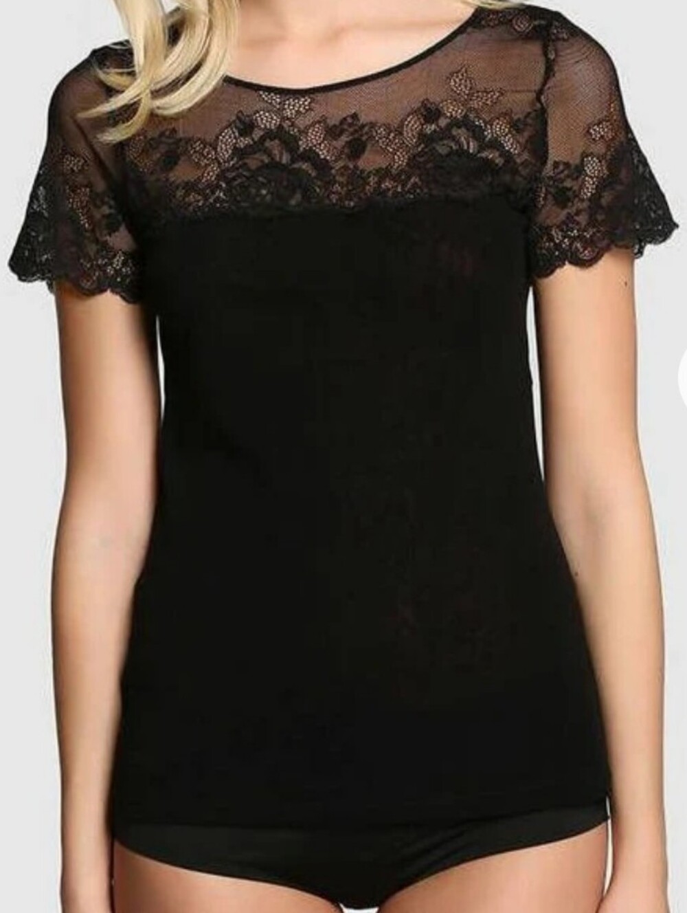 Janira Black Lace Short Sleeve Women's Top XS